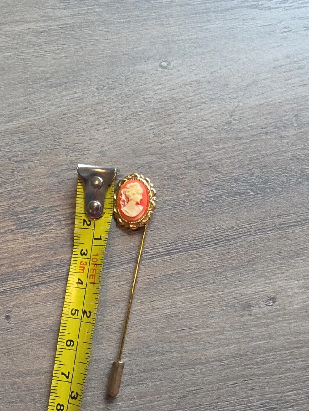 Gold Cameo Stick Pin - Coral and Cream Cameo